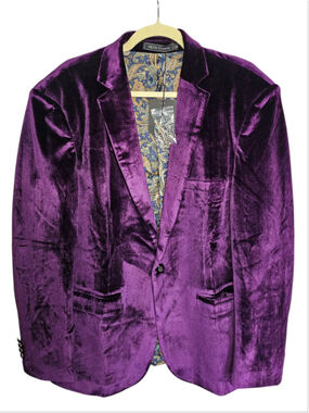 WEEN CHARM Blazer Purple Velvet with Blue Paisley Lining XL NWT